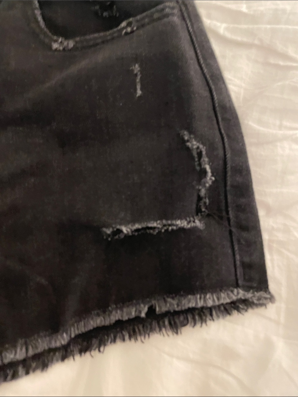 Aerie Black Denim Frayed Hem Women's Shorts - Picture 2 of 5